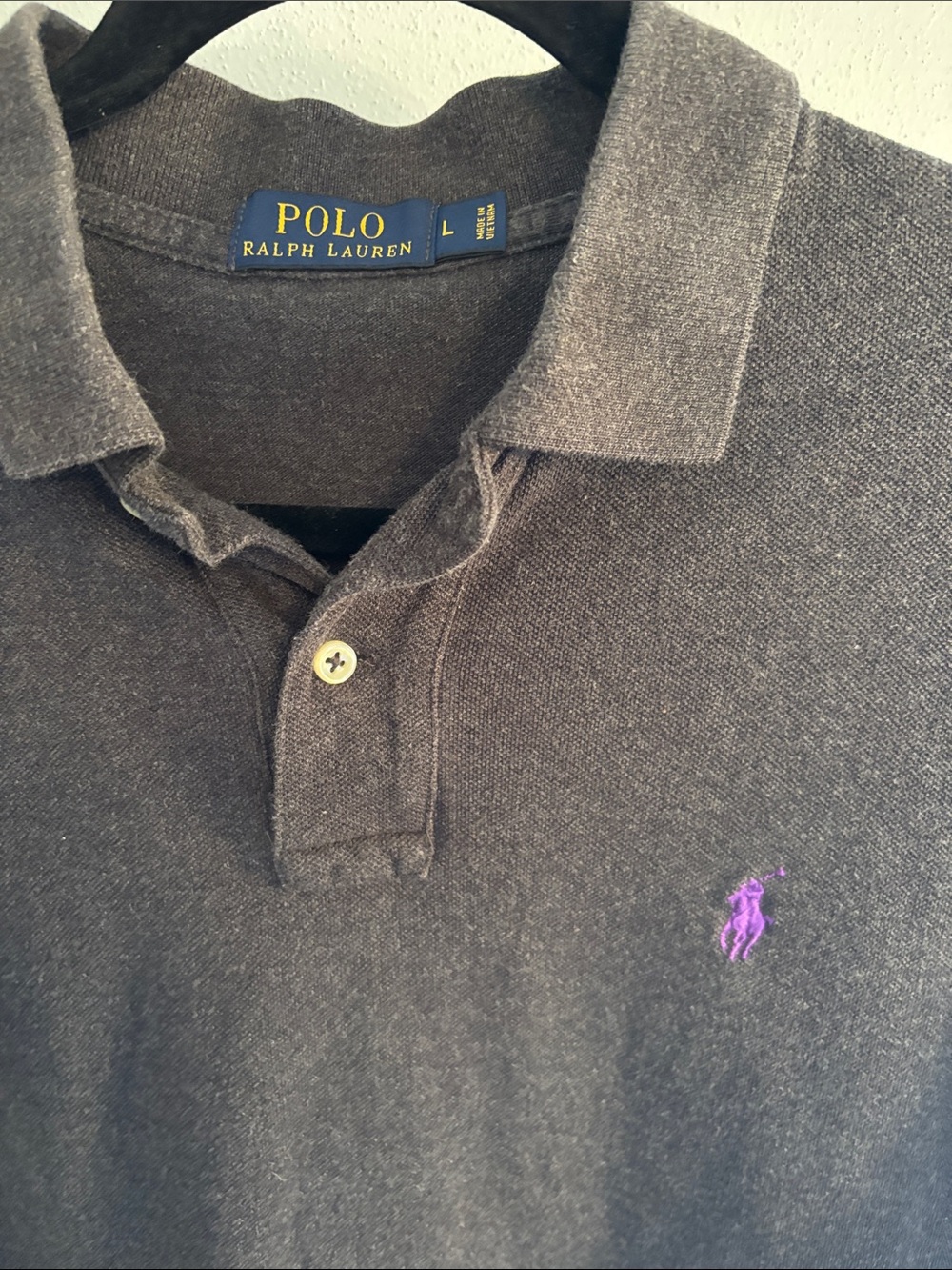 Polo by Ralph Lauren Brown Polo with Purple Pony, Size Large, EUC